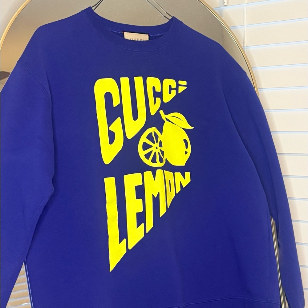 Gucci Royal Blue Sweatshirt with Yellow Lemon Graphic